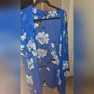 Floral Blue and White Sheer Kimono